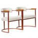 Kit 02 Poltronas Ohio Linho Bege Estrutura Bronze