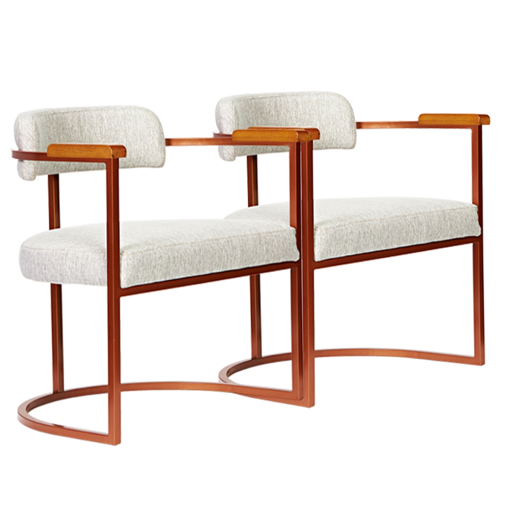 Kit 02 Poltronas Ohio Linho Bege Estrutura Bronze