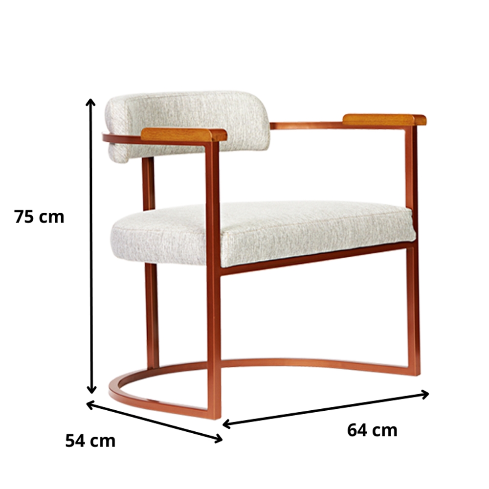 Kit 02 Poltronas Ohio Linho Bege Estrutura Bronze