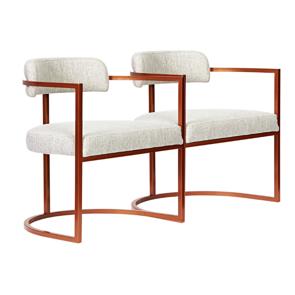 Kit 02 Poltronas Ohio Linho Marfim Estrutura Bronze