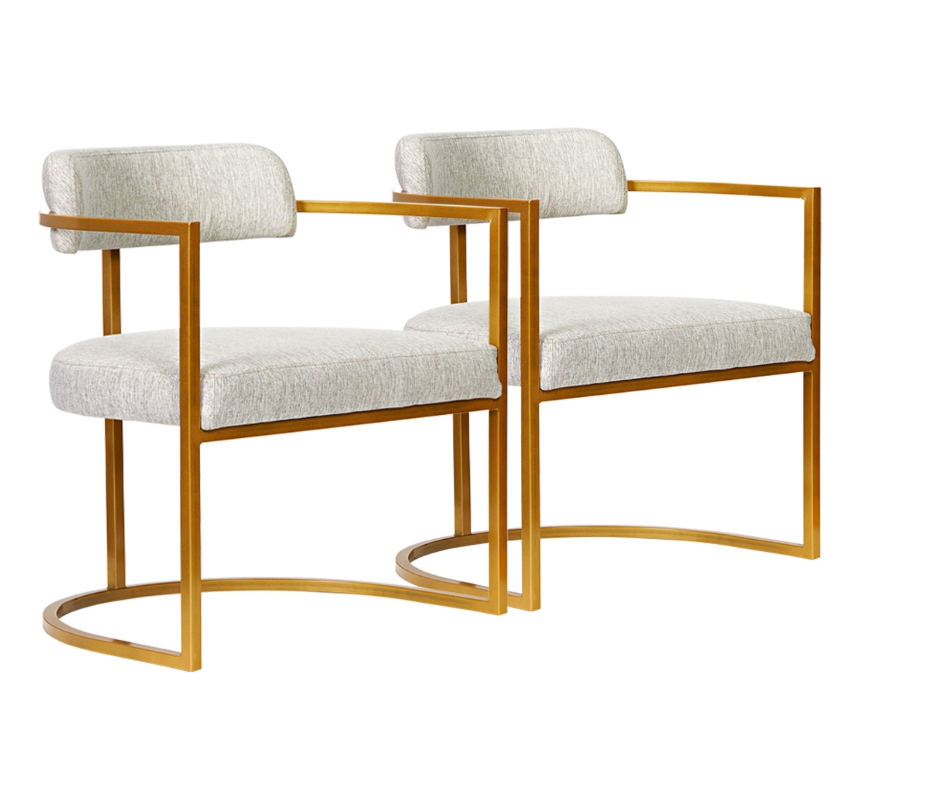Kit 02 Poltronas Ohio Linho Marfim Estrutura Dourado