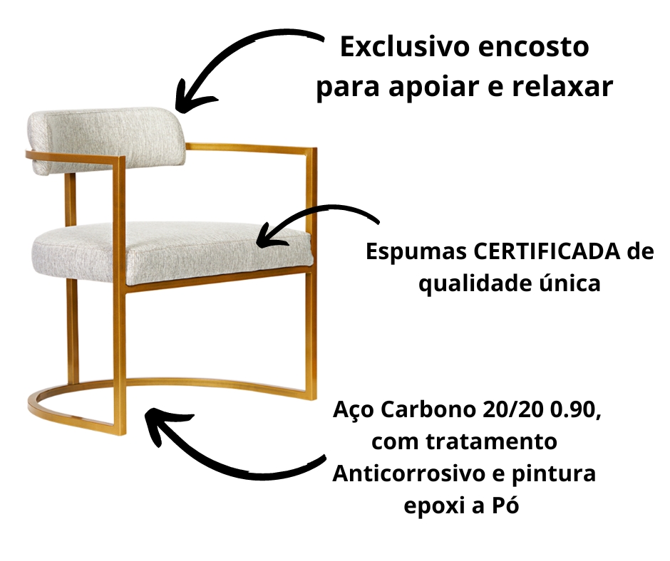 Kit 02 Poltronas Ohio Linho Marfim Estrutura Dourado