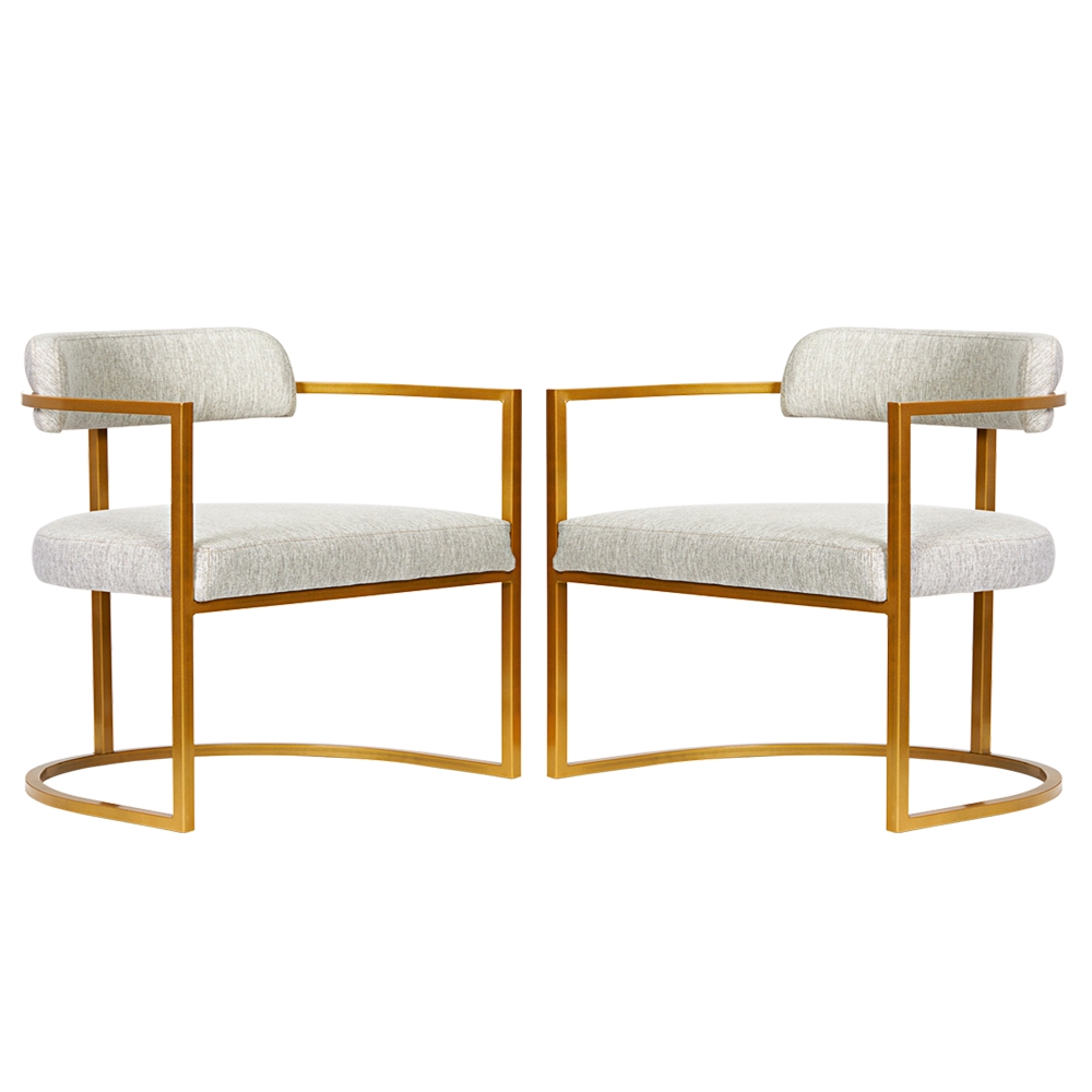 Kit 02 Poltronas Ohio Linho Marfim Estrutura Dourado