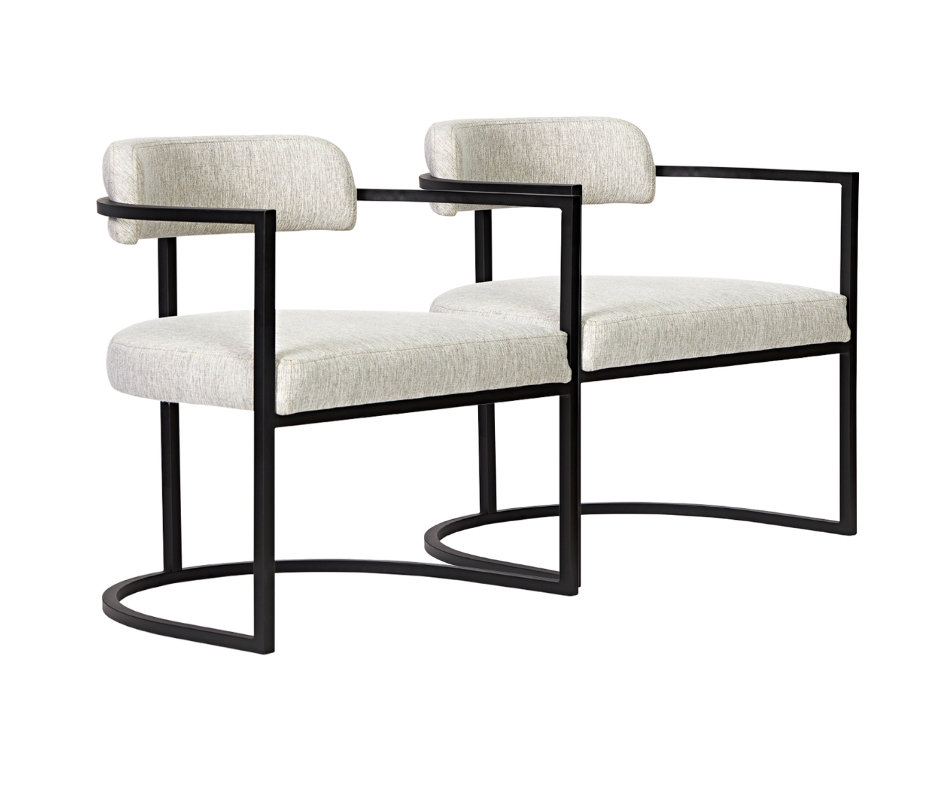 Kit 02 Poltronas Ohio Linho Marfim Estrutura Preto