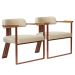 Kit 02 Poltronas Oregon Braço Madeira Linho Bege Estrutura Bronze