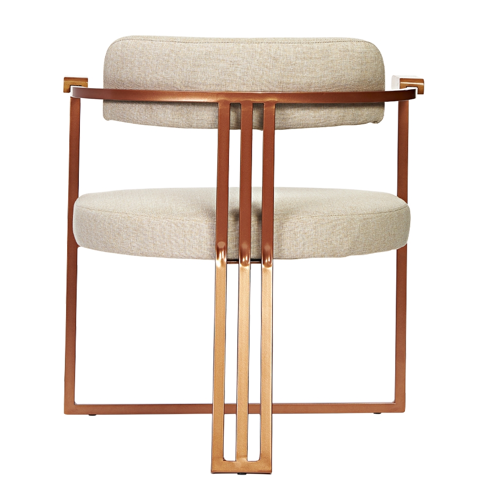 Kit 02 Poltronas Oregon Braço Madeira Linho Bege Estrutura Bronze