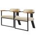 Kit 02 Poltronas Oregon Braço Madeira Linho Bege Estrutura Preto Fosco