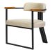 Kit 02 Poltronas Oregon Braço Madeira Linho Bege Estrutura Preto Fosco