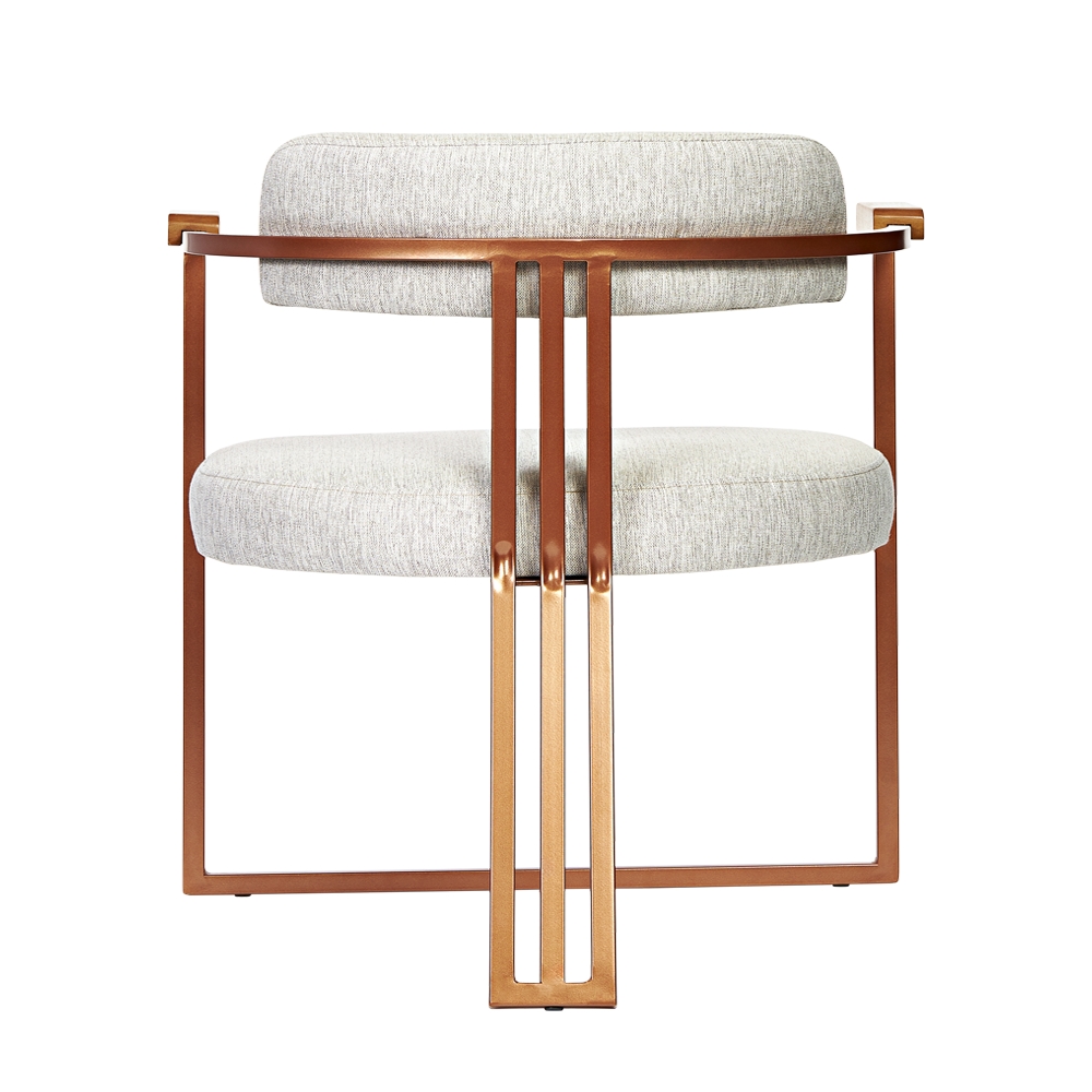 Kit 02 Poltronas Oregon Braço Madeira Linho Marfim Estrutura Bronze