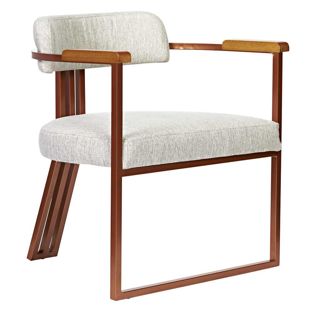 Kit 02 Poltronas Oregon Braço Madeira Linho Marfim Estrutura Bronze