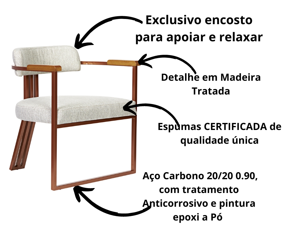 Kit 02 Poltronas Oregon Braço Madeira Linho Marfim Estrutura Bronze