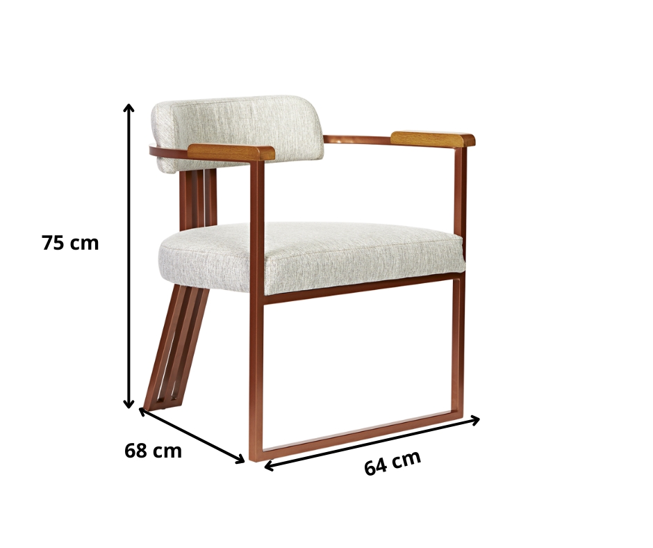 Kit 02 Poltronas Oregon Braço Madeira Linho Marfim Estrutura Bronze