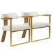 Kit 02 Poltronas Oregon Braço Madeira Linho Marfim Estrutura Dourado