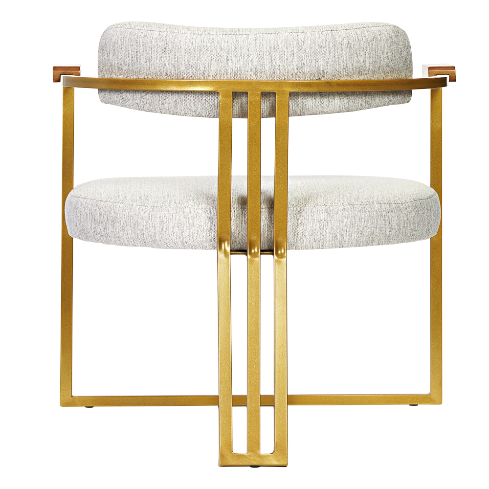 Kit 02 Poltronas Oregon Braço Madeira Linho Marfim Estrutura Dourado