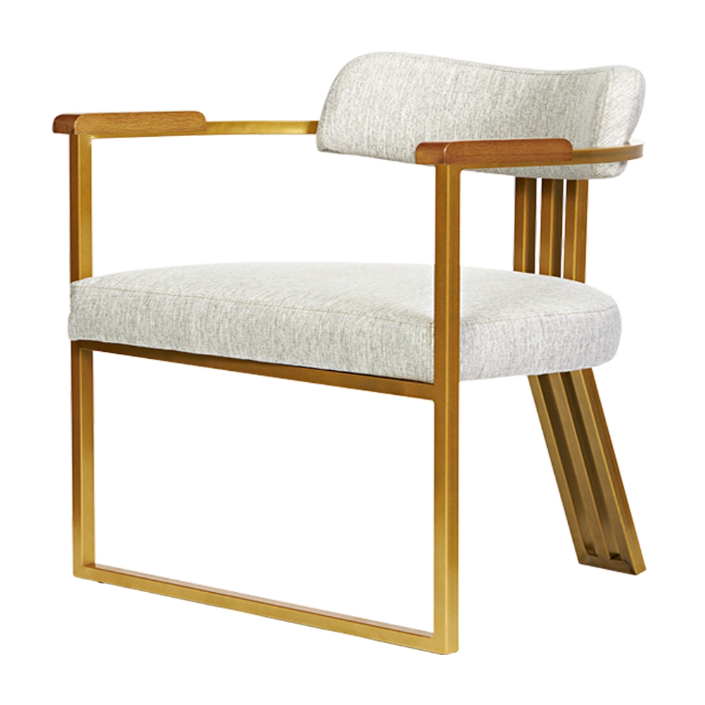 Kit 02 Poltronas Oregon Braço Madeira Linho Marfim Estrutura Dourado