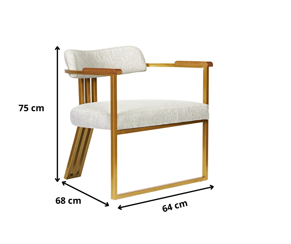 Kit 02 Poltronas Oregon Braço Madeira Linho Marfim Estrutura Dourado