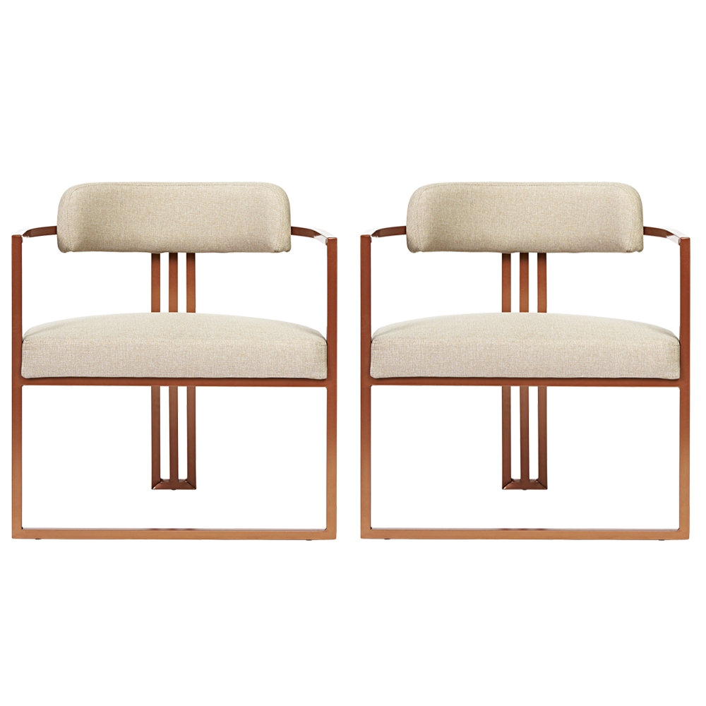 Kit 02 Poltronas Oregon Linho Bege Estrutura Bronze