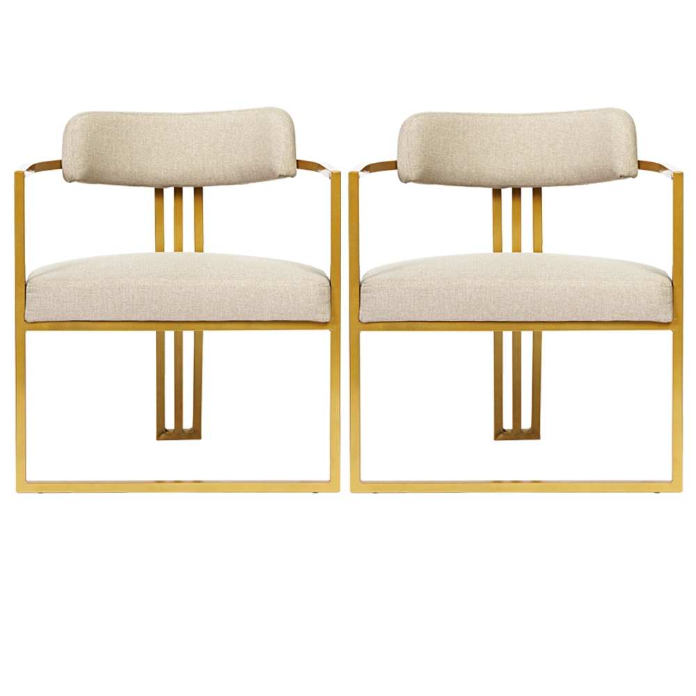 Kit 02 Poltronas Oregon Linho Bege Estrutura Dourado
