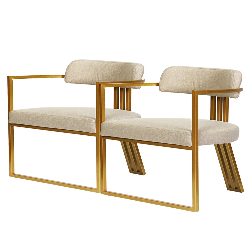 Kit 02 Poltronas Oregon Linho Bege Estrutura Dourado