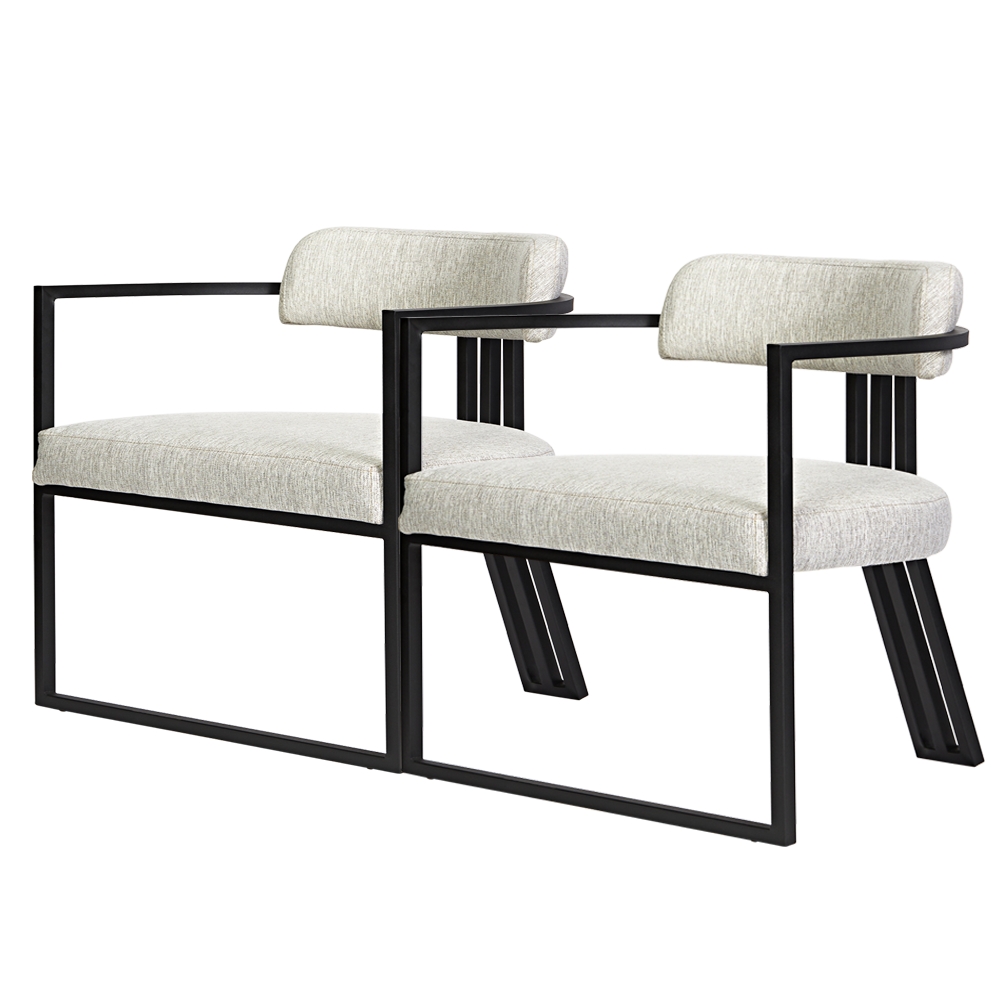 Kit 02 Poltronas Oregon Linho Marfim Estrutura Preto Fosco