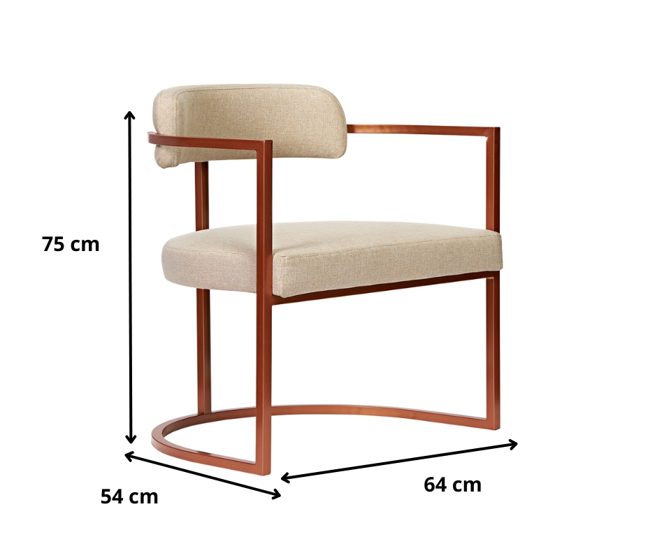 Poltronas Ohio Linho Bege Estrutura Bronze