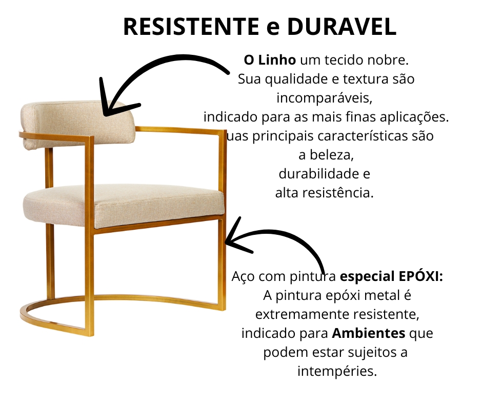 Poltronas Ohio Linho Bege Estrutura Dourado