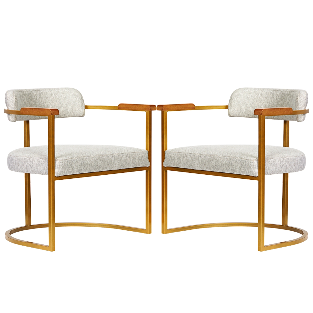 Poltronas Ohio Linho Marfim Estrutura Dourado