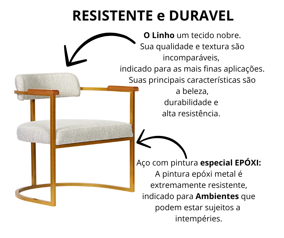 Poltronas Ohio Linho Marfim Estrutura Dourado