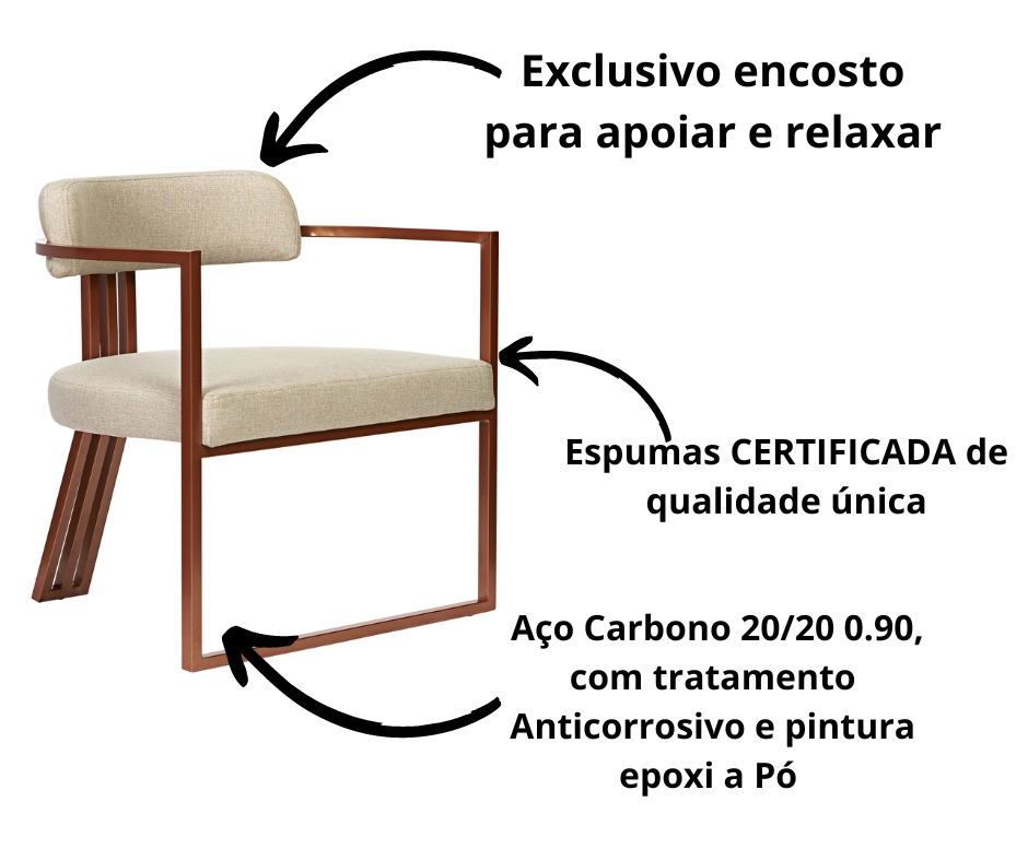 Poltronas Oregon Linho Bege Estrutura Bronze