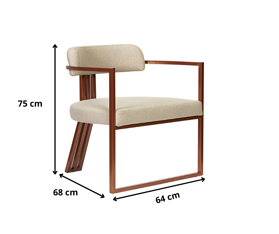 Poltronas Oregon Linho Bege Estrutura Bronze