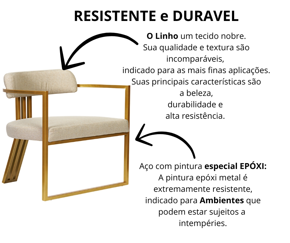 Poltronas Oregon Linho Bege Estrutura Dourado