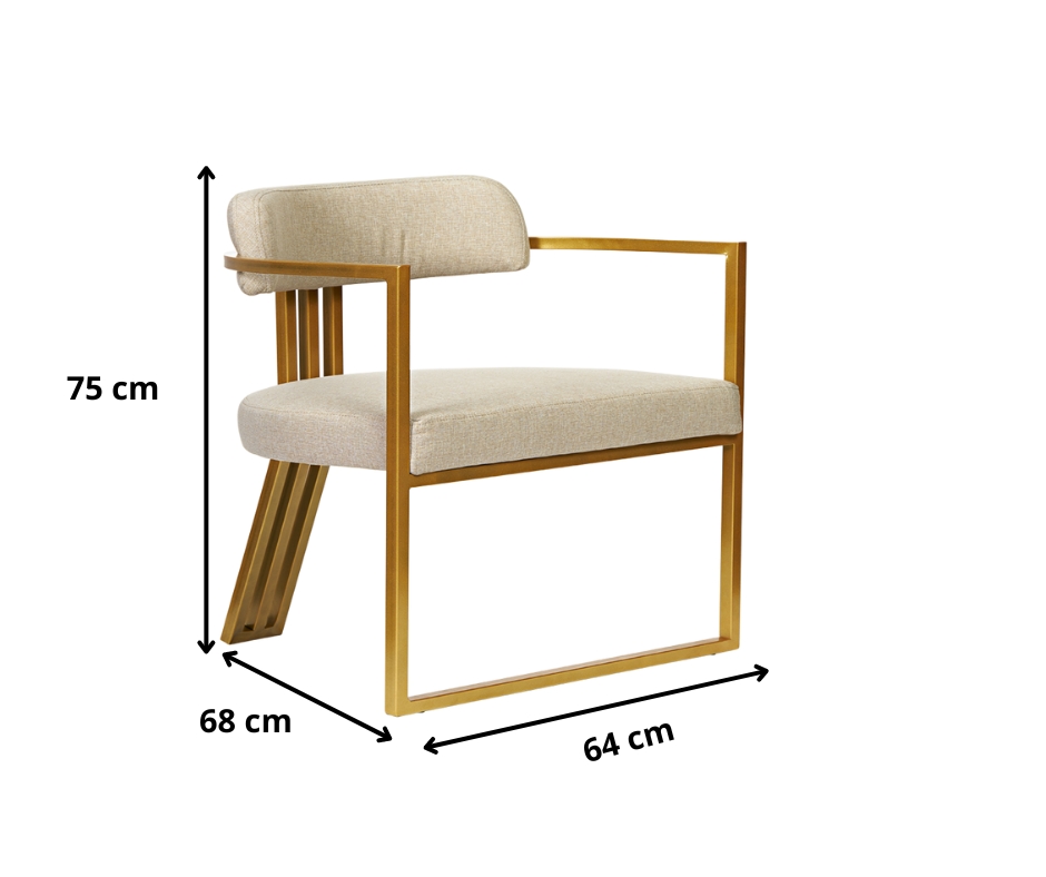 Poltronas Oregon Linho Bege Estrutura Dourado