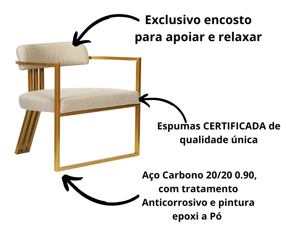 Poltronas Oregon Linho Bege Estrutura Dourado