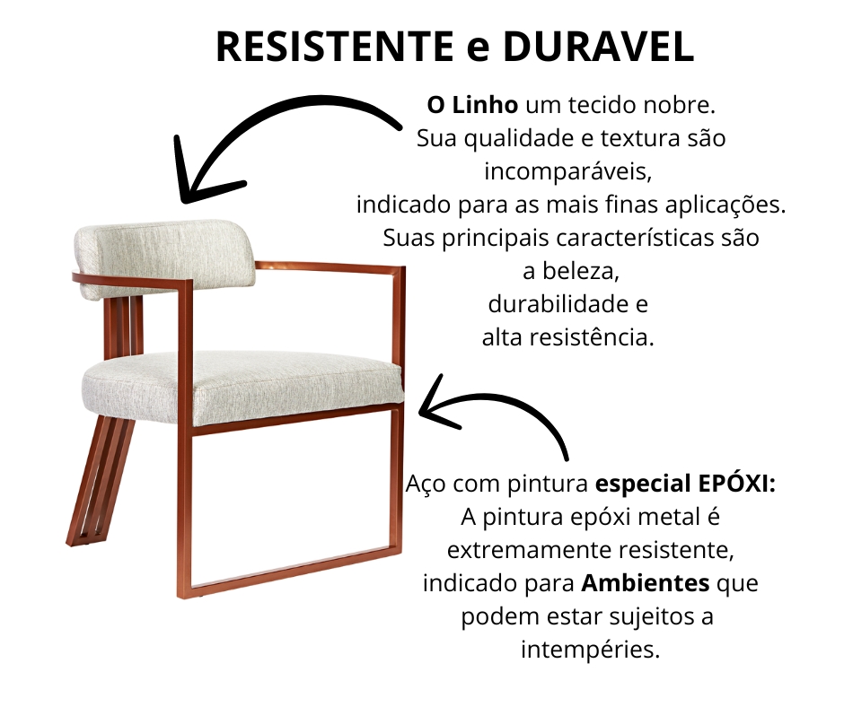 Poltronas Oregon Linho Marfim Estrutura Bronze