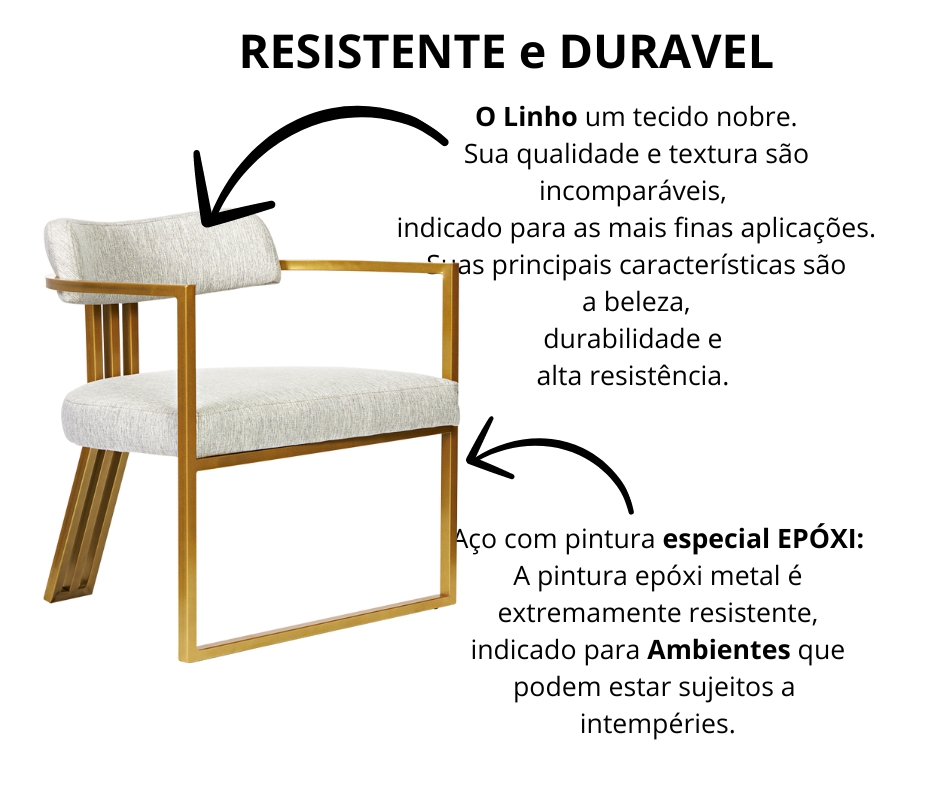 Poltronas Oregon Linho Marfim Estrutura Dourado