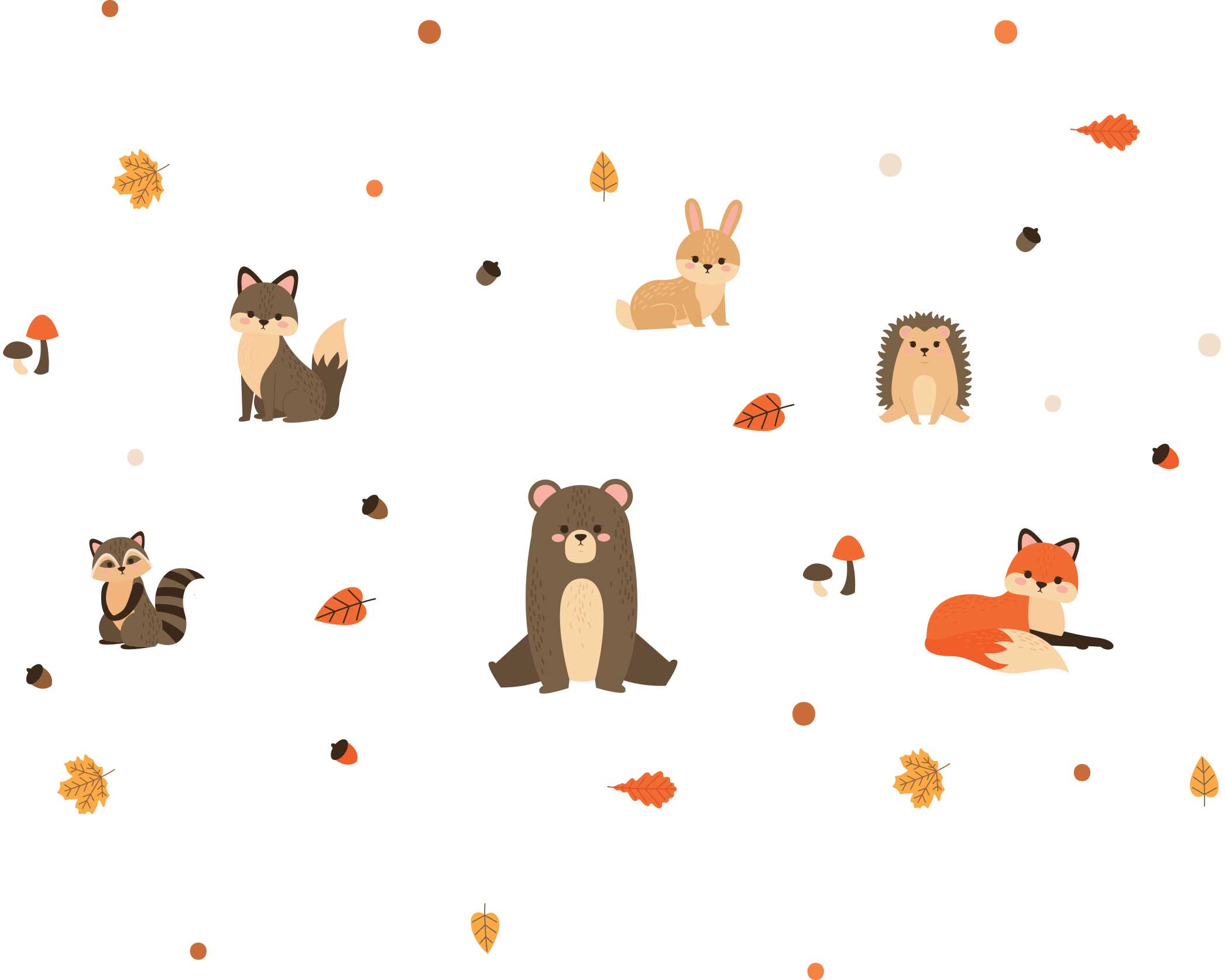 Adesivo de Parede Animais da Floresta com Raposa, Urso, Coelho - Outono 