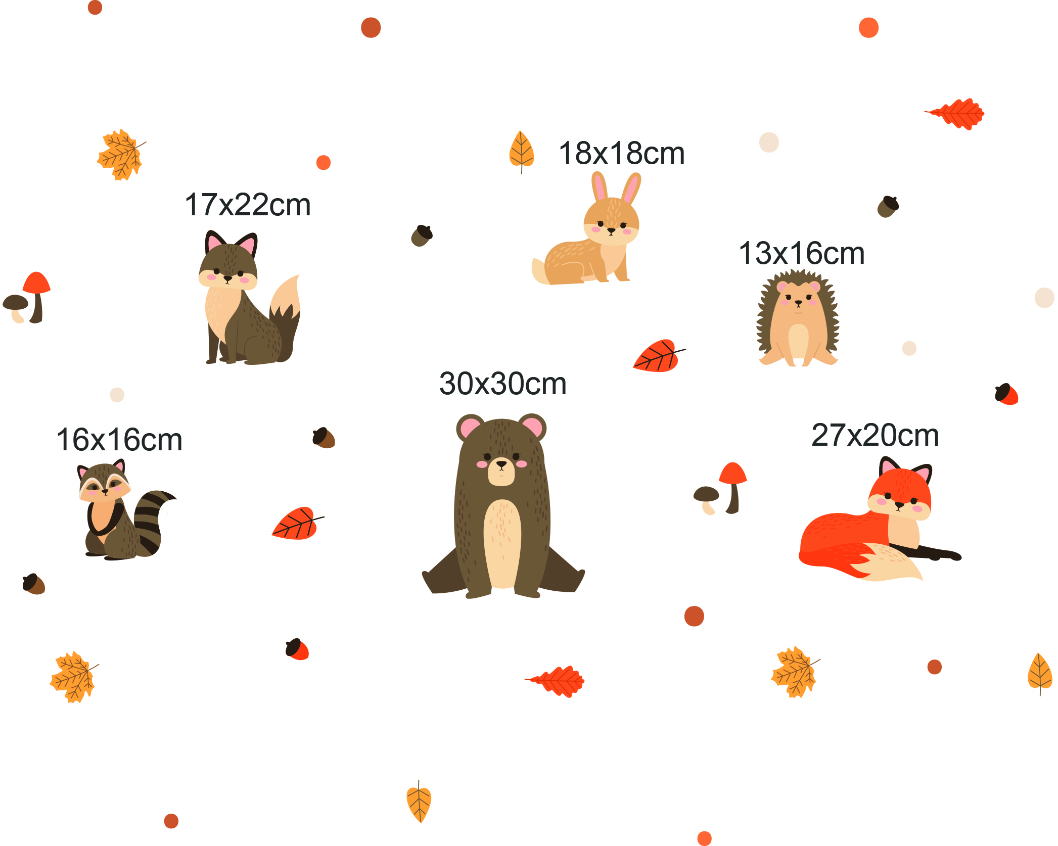 Adesivo de Parede Animais da Floresta com Raposa, Urso, Coelho - Outono 