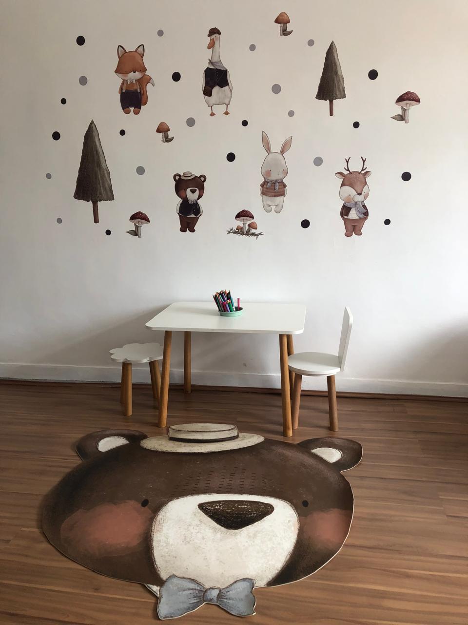 Adesivo de Parede Infantil Animais da Floresta em Aquarela