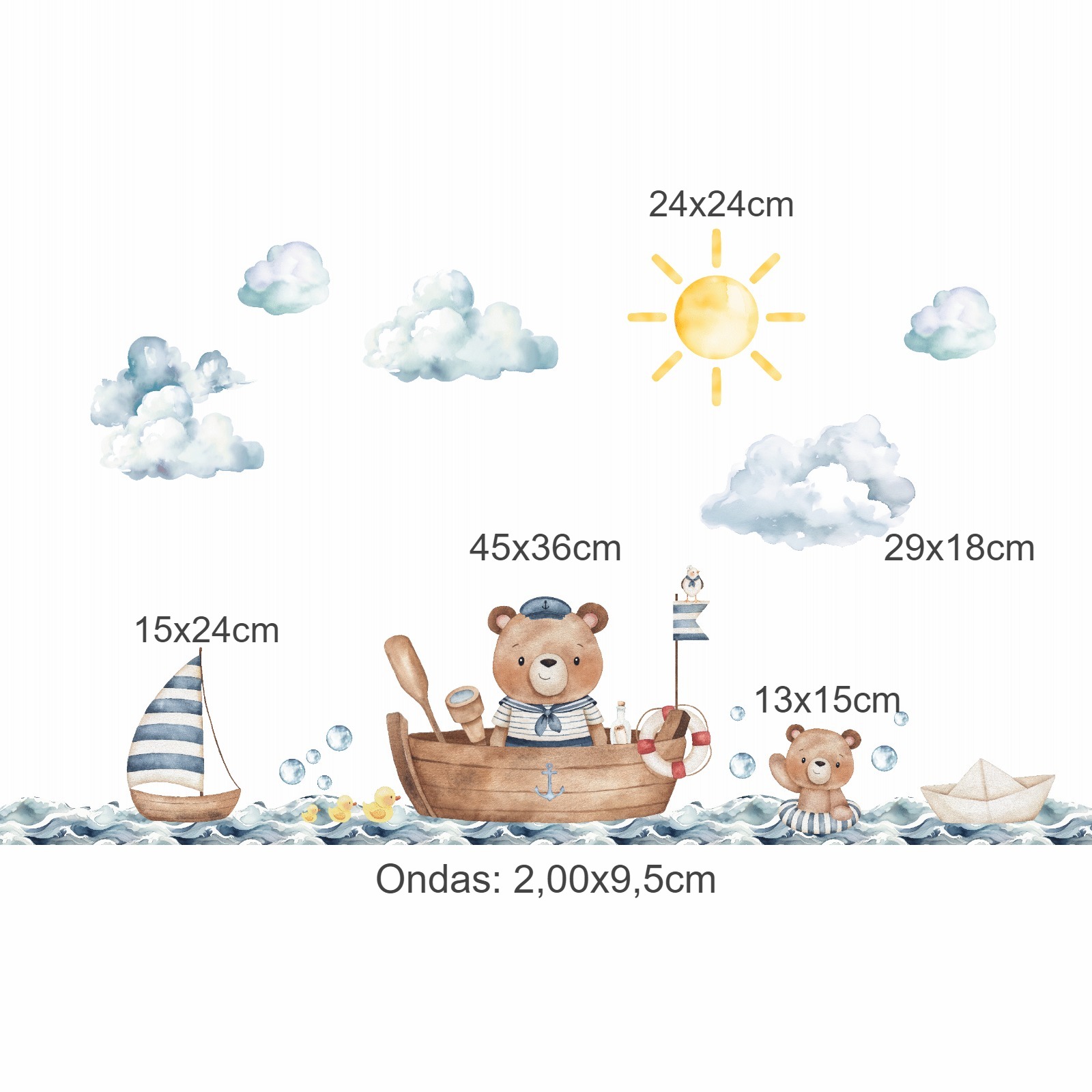 Adesivo de Parede Infantil Marinheiro Viajante - Urso Marinheiro