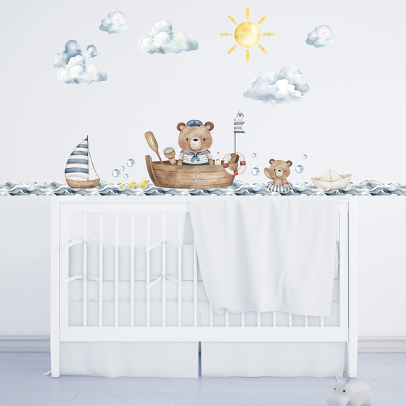 Adesivo de Parede Infantil Marinheiro Viajante - Urso Marinheiro