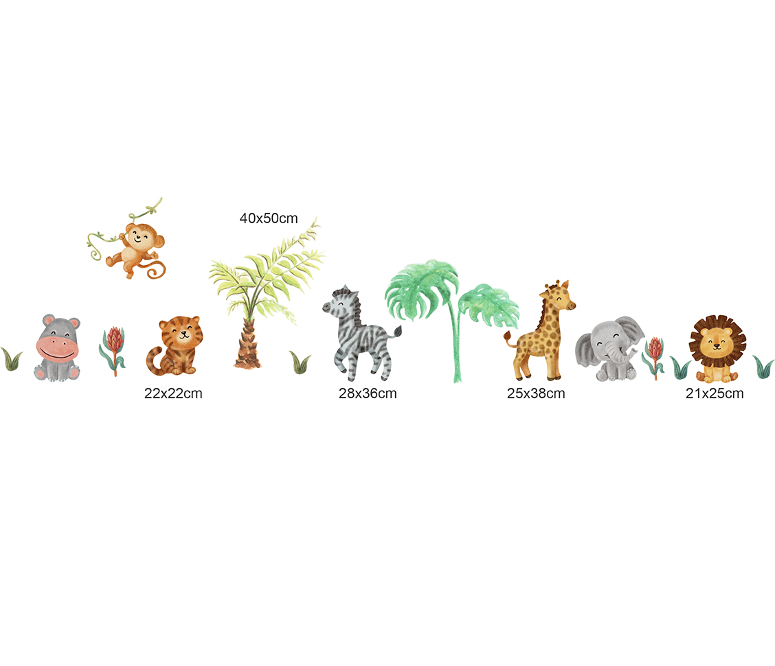 Adesivo de Parede Infantil Safari em Aquarela, adesivos autocolantes e recortados
