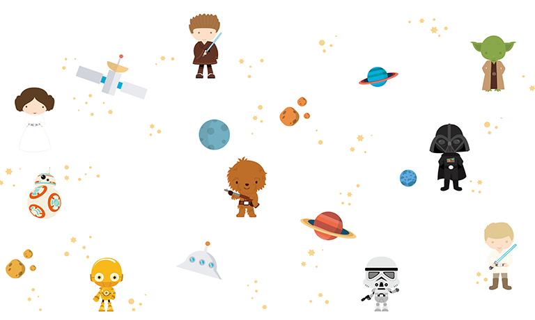 Adesivo de Parede Infantil Star Wars - recortado e autocolante para quartos de bebês e crianças