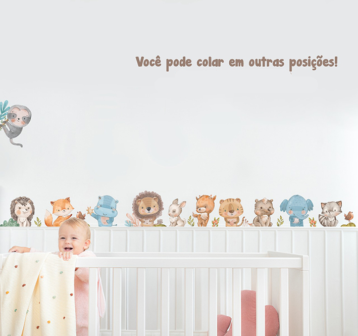 Adesivo de Parede Safari Delicado - Safari Aquarelado - adesivos vinílicos autocolantes para quartos de bebês e crianças