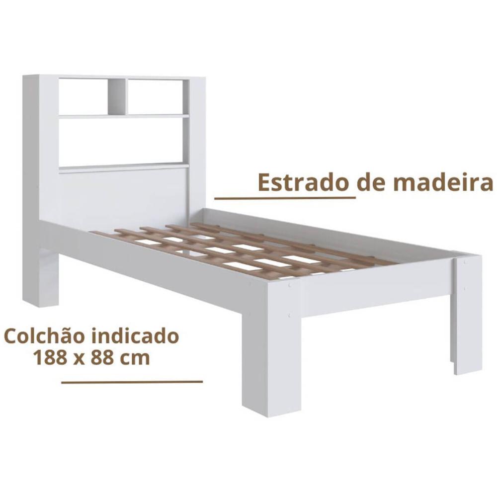 Cama de Solteiro com Cabeceira de Prateleira Branco Prodecor 214x96x111cm