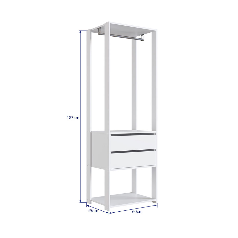 Estante Belga 2 GV com Cabideiro Branca 60 cm