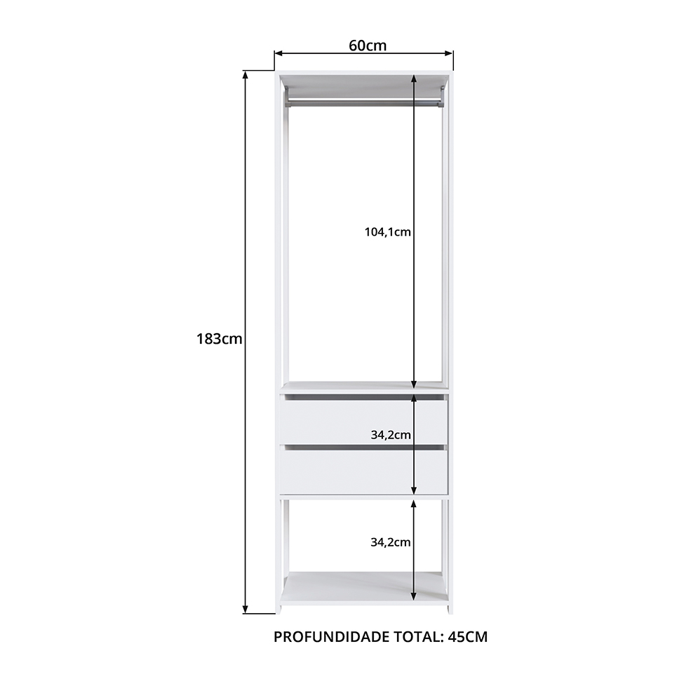 Estante Belga 2 GV com Cabideiro Branca 60 cm