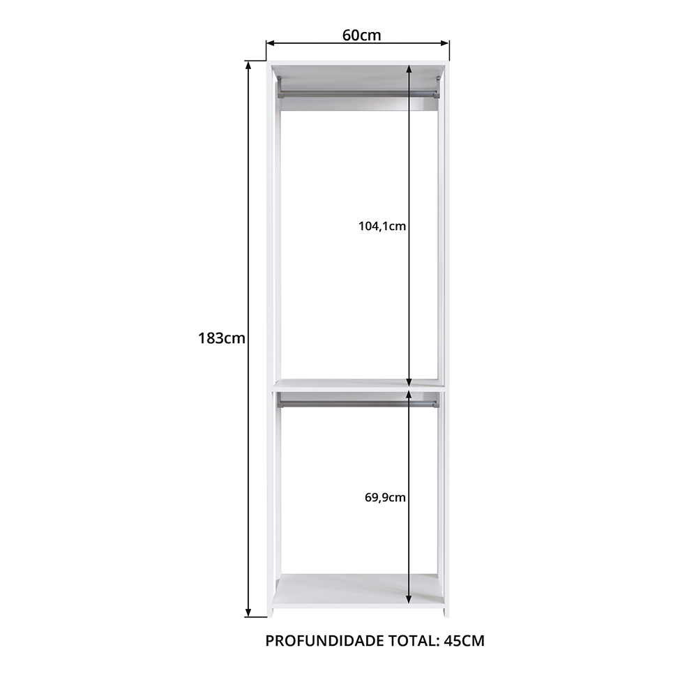 Estante Belga com Cabideiro Branca 60 cm