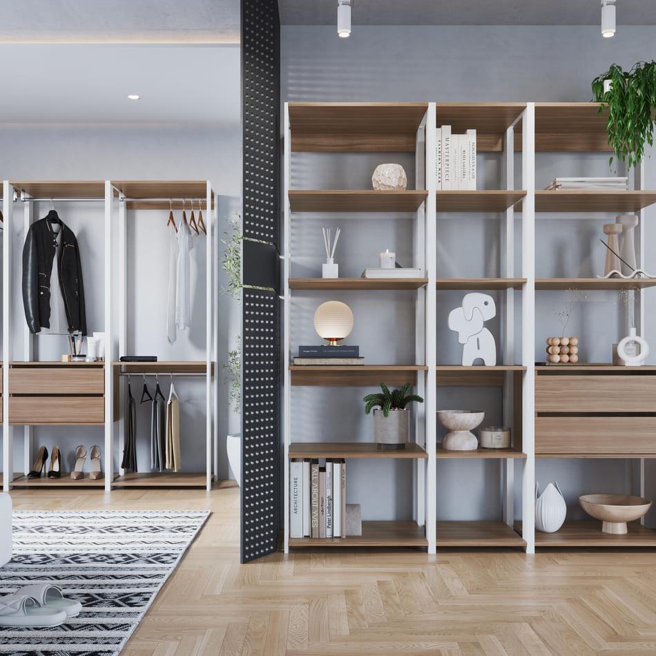 Estante Com Gavetas E Cabideiro Linha Closet