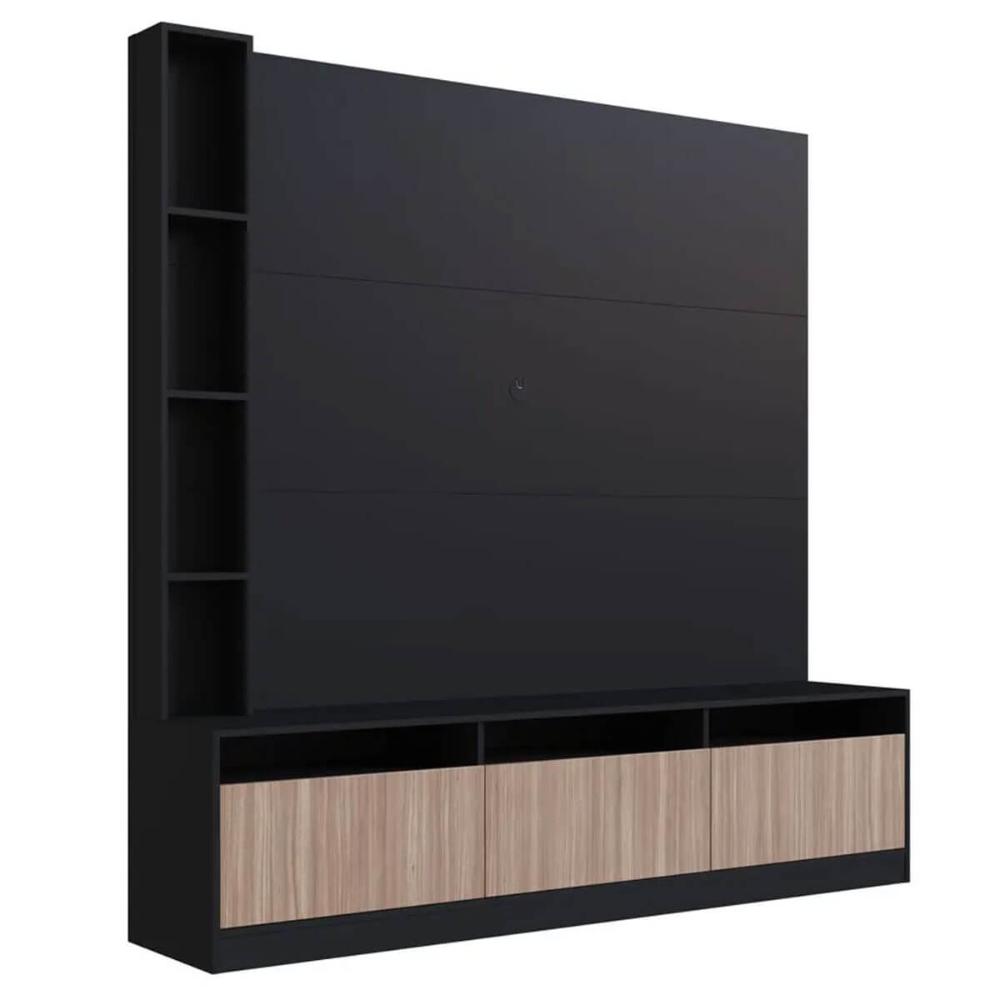 Estante Home e Painel para TV 146cm com 7 nichos e 3 Portas ProDecor Preto Montana