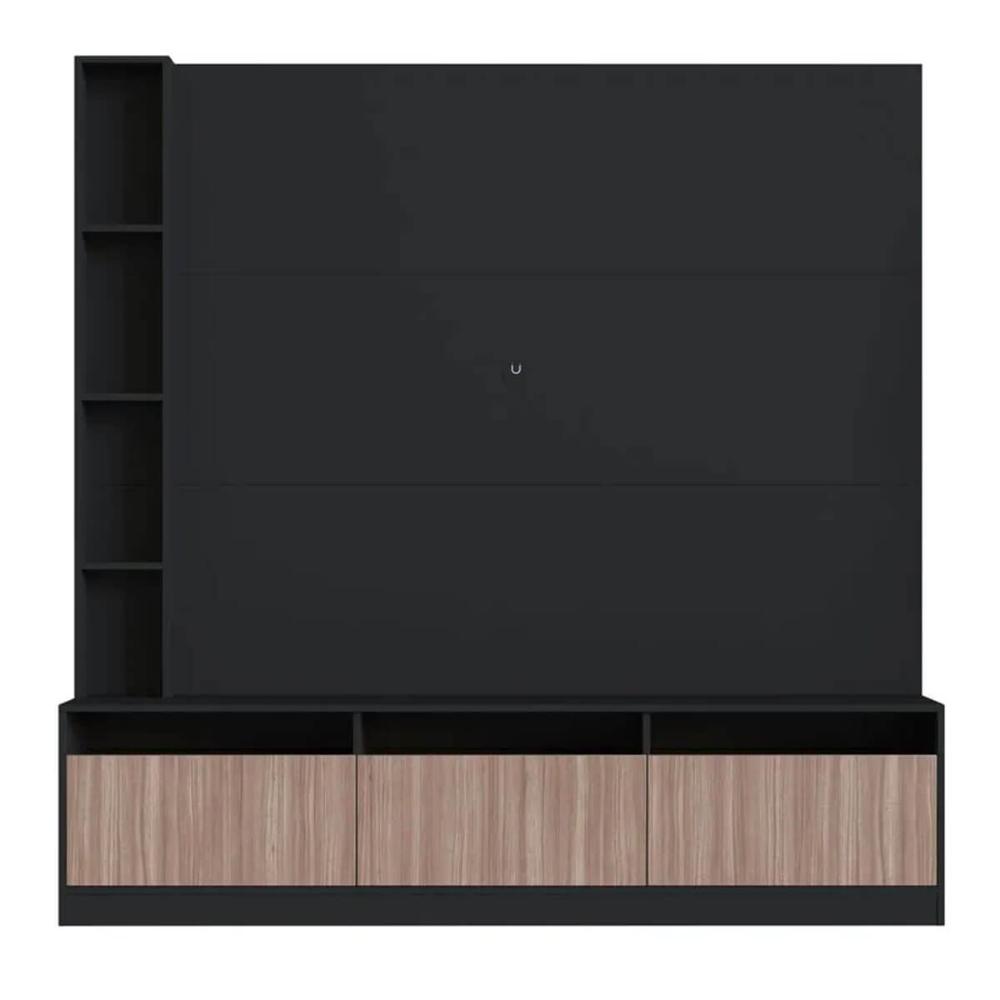 Estante Home e Painel para TV 146cm com 7 nichos e 3 Portas ProDecor Preto Montana